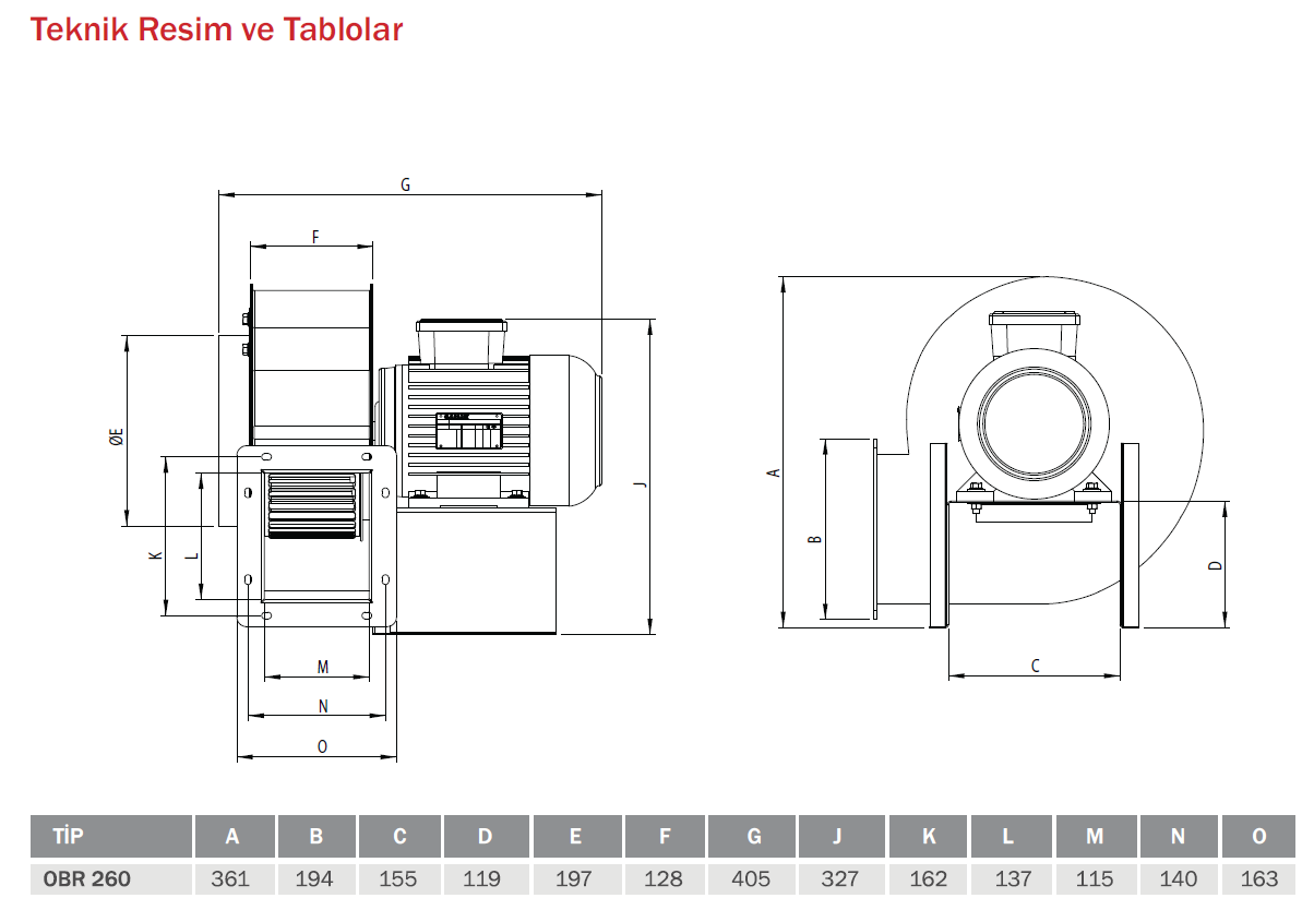 Bvn Bahçıvan Obr 260M-2K 230V Tek Emişli Radyal Fan Öne Eğimli (2700m³/h)