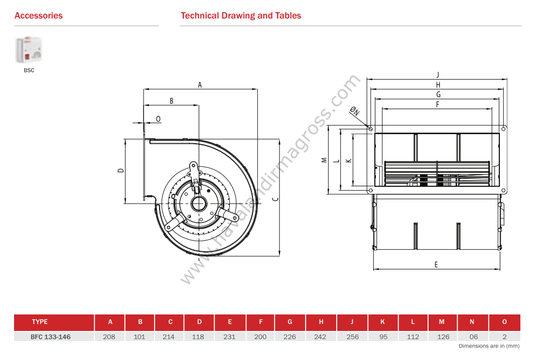 BVN BFC 146-4K Öne Eğimli Fan Coil Fanı [775m³/h]
