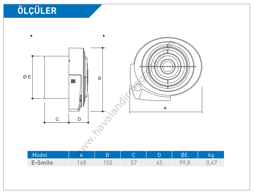 ELICENT E-Smile Aksiyal (Düşük Watt - 7,5 W) Duvar Fanı 90 m³/h (plastik klapeli)