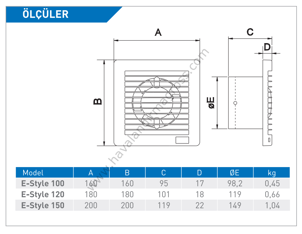 ELICENT E-Style 100 Aksiyal Ultra İnce Fan 85m³/h (plastik klapeli)