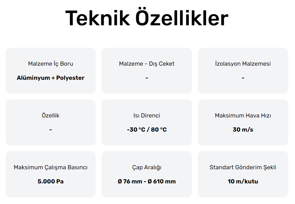 Flexiva Air Alüminyum İzolesiz Flexible Hava Kanalı (10mt)