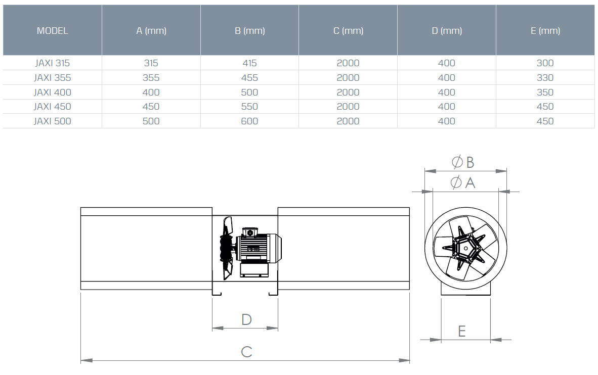 Kayıtes Jaxı 355 Aksiyel Jet Fan F400/2h (3360-6720m³/h)
