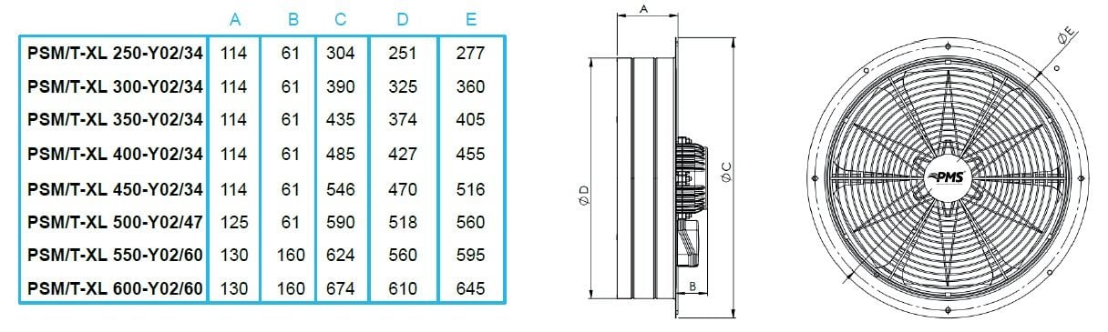 PMS Psm-XL 250-2K Sanayi Aspiratörü 220V (2300m³/h)