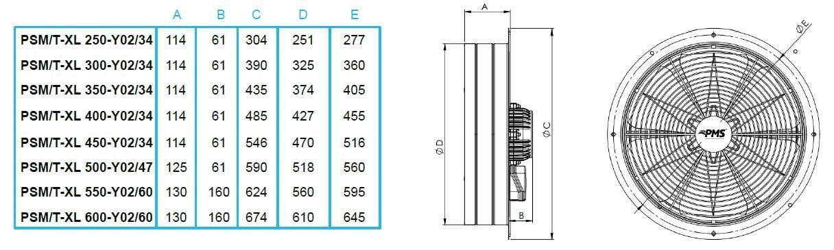 PMS Psm-XL 250-Y02/34 Sanayi Aspiratörü 220V (1250m³/h)