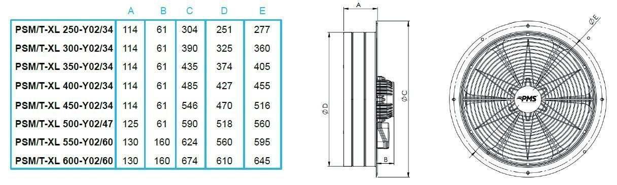PMS Psm-XL 350-Y02/34 Sanayi Aspiratörü 220V (3400m³/h)