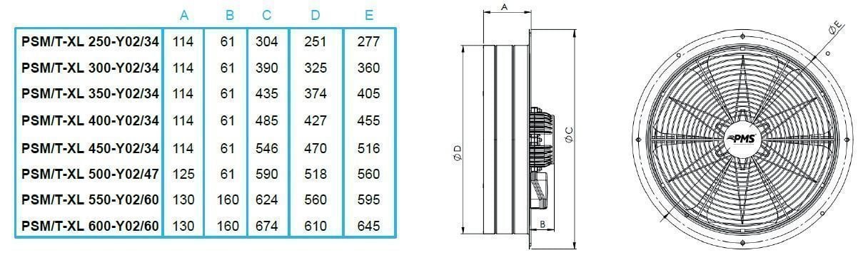 PMS Psm-XL 500-Y02/47 Sanayi Aspiratörü 220V (5650m³/h)