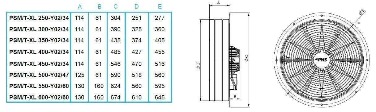 PMS Psm-XL 600-Y02/60 Sanayi Aspiratörü 220V (8300m³/h)