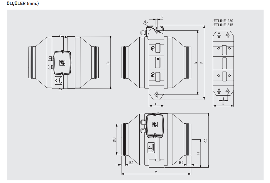 S&P Jetline 100 Yuvarlak Kanal Tipi Fan (267m³/h)
