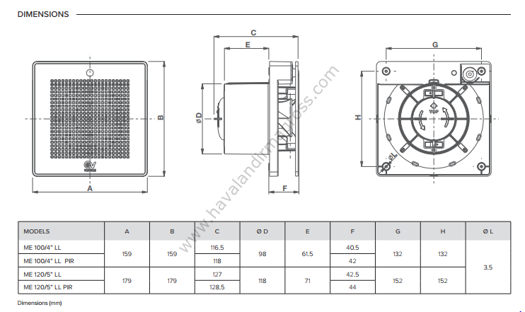 Vortice Punto Evo ME 100/4'' LL TP HCS [65/95m³/h] Gecikmeli Çalışmalı, Nem Sensörlü Mini Aksiyel Fan