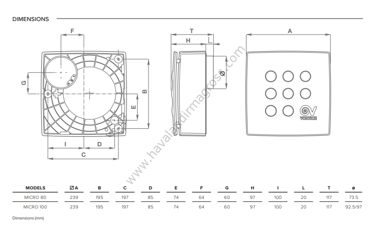 Vortice Vort Quadro Super [185/270m³/h] Duvar Tipi Radyal Fan